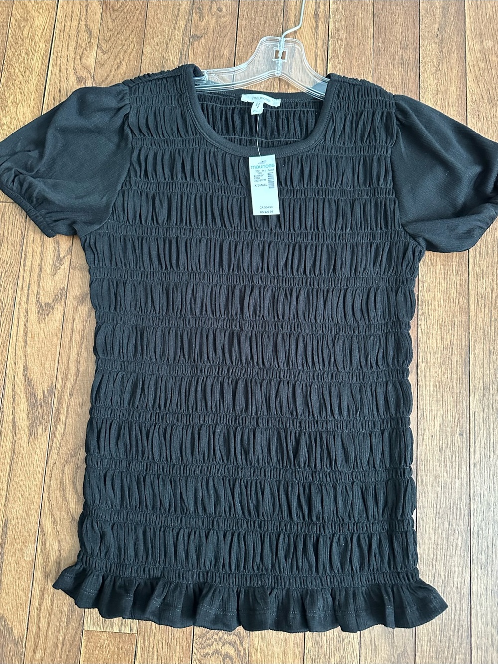 NWT Black Smocked Short Sleeve Women's Top